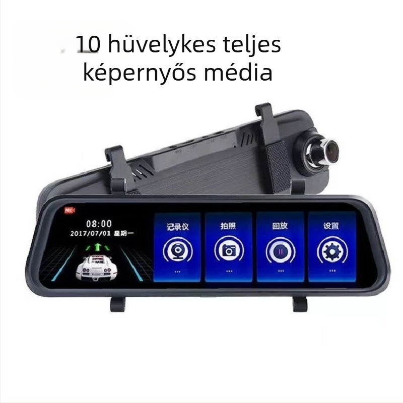 10 hüvelykes kettős lencsés intelligens tolató tükör, autó DVR, 1080p, 170° látószög, előre és hátra felvétel, éjszakai látás