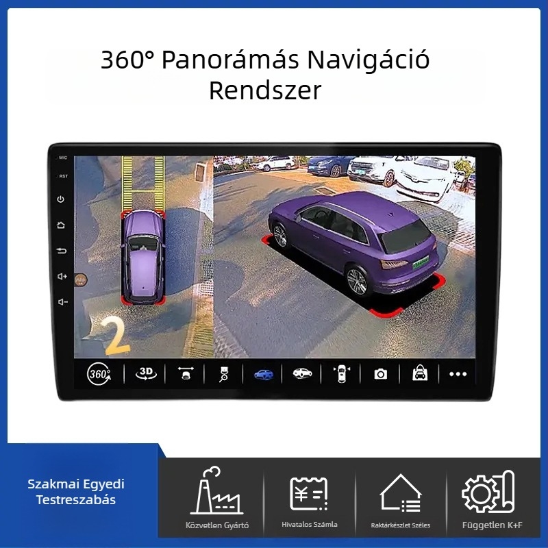 360° panoráma navigáció – mindenben-egyben autós DVR 1080p éjszakai látással, kétlencsés, 10 hüvelykes érintőképernyő, SONY225 chip