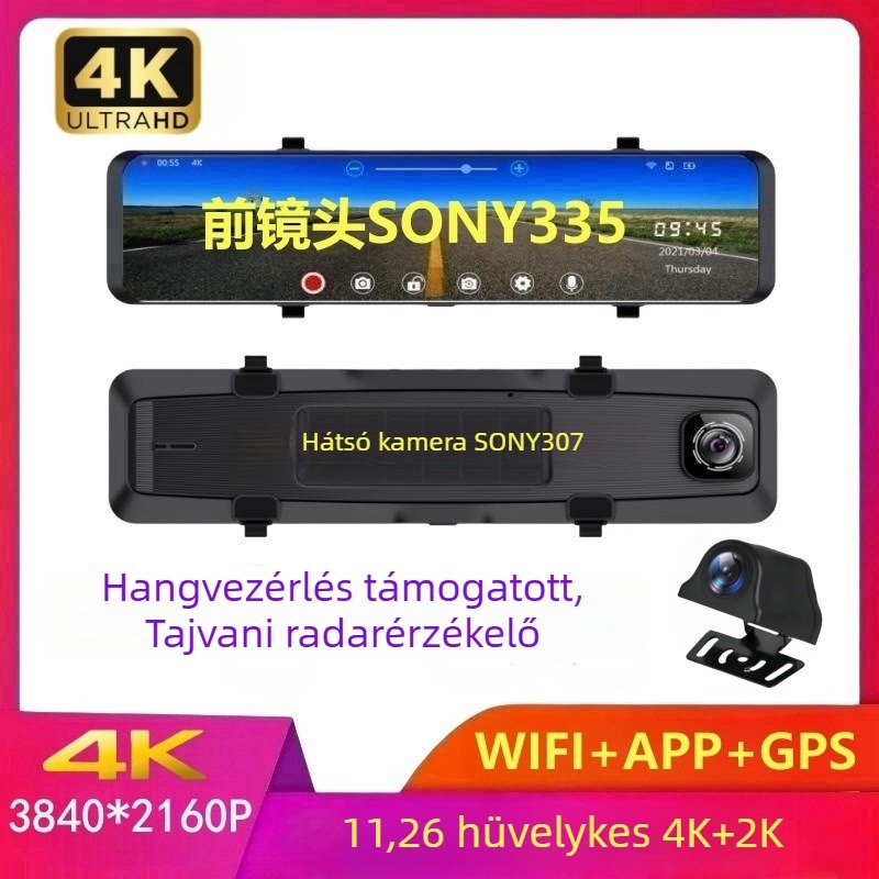 12 hüvelykes Allwinner autós dash cam Wi‑Fi visszapillantó tükörrel, 4K+2K, kettős Sony lencsékkel