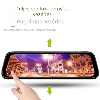 Kétlencsés autós dash cam érintőképernyővel, 10 hüvelykes, 2160p, elő- és hátsó kamera, Wi-Fi, mozgásérzékelés, parkolási mód, éjszakai látás, gyorsulás-érzékelő
