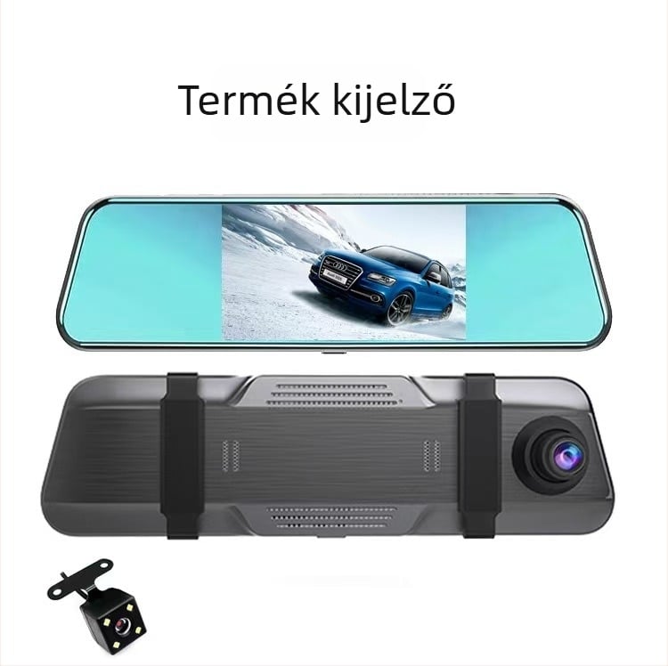 Kétlencsés autós dash cam érintőképernyővel, 10 hüvelykes, 2160p, elő- és hátsó kamera, Wi-Fi, mozgásérzékelés, parkolási mód, éjszakai látás, gyorsulás-érzékelő