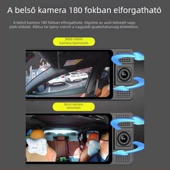 12 hüvelykes 3-lencsés streaming hátsó tükör elöl- és hátlencsével, belső kamerával, HD éjszakai látás, vezetési felvétel