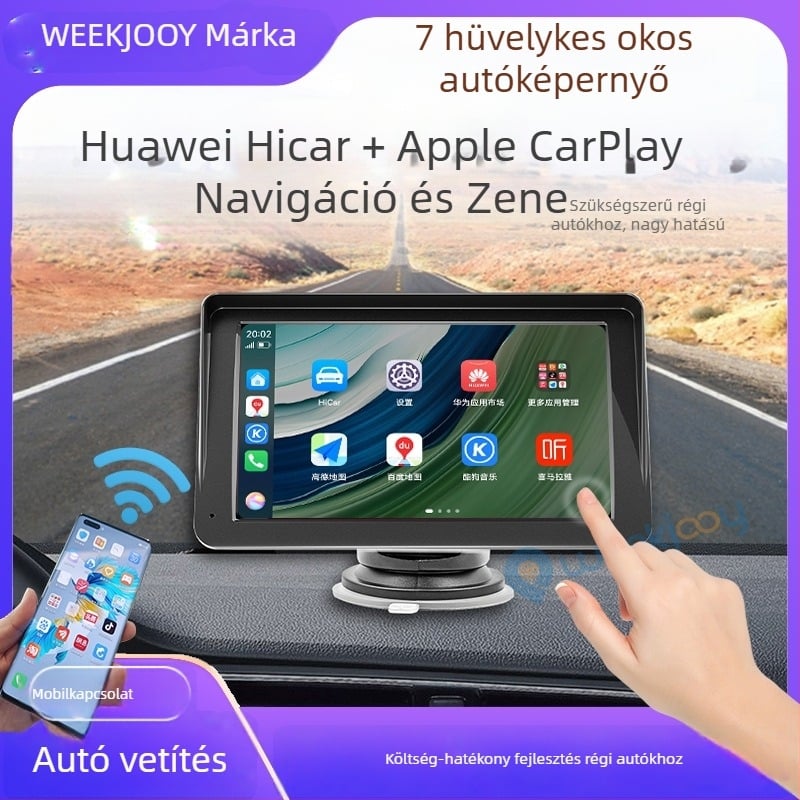 Járműre szerelt intelligens kijelző vezeték nélküli vetítéssel, X70 modell, Linux OS, négymagos, Apple CarPlay és Huawei HiCar támogatás, térképek: Amap/Baidu/Tencent