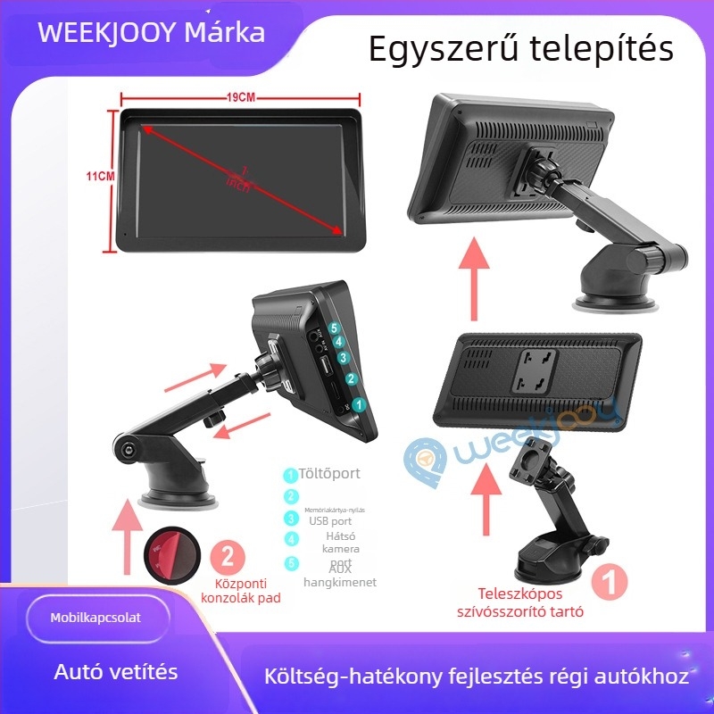 Járműre szerelt intelligens kijelző vezeték nélküli vetítéssel, X70 modell, Linux OS, négymagos, Apple CarPlay és Huawei HiCar támogatás, térképek: Amap/Baidu/Tencent