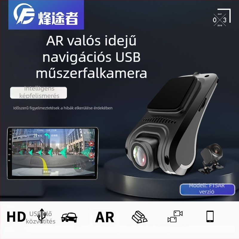 AR Gaode valós idejű Androidos nagy képernyős navigáció, USB autós DVR, ADAS, kettőslencsés, 1080p