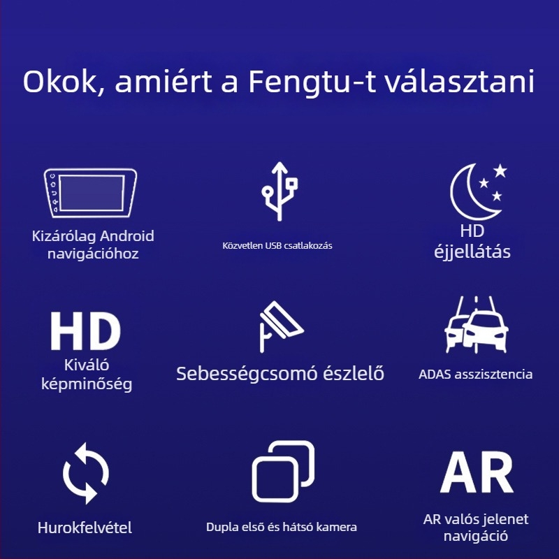 AR Gaode valós idejű Androidos nagy képernyős navigáció, USB autós DVR, ADAS, kettőslencsés, 1080p