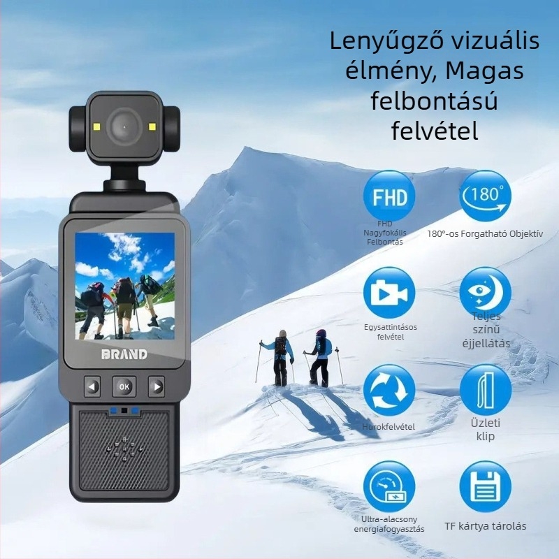 360°-os forgó Wi‑Fi kézi akciókamera, ütésálló, 1080p videó, 2MP fotók, kültéri, hordozható
