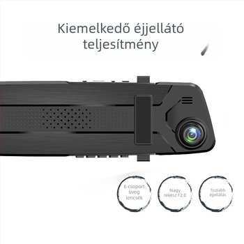 Kettős lencsés tolatókamera tükrös dash cam, 170° széles látószög, 12MP szenzor, ciklikus felvétel, támogatja TF-kártyát 32GB-ig, USB/HDMI/AV csatlakozók, 12–24V tápegység