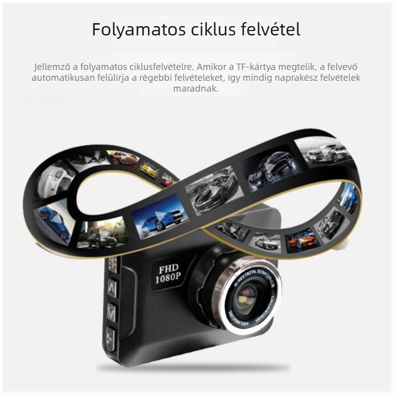 Autós DVR 1080p felbontás, éjszakai látás, 170° látómező, mozgásérzékelés, ciklikus felvétel