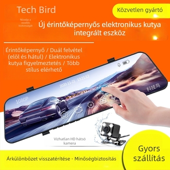 Autó tükrös dash cam elől és hátul dupla lencsékkel, 1080p HD éjszakai látás, DVR