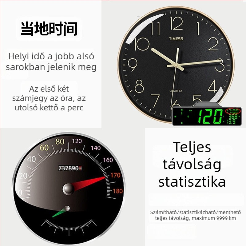 Autóba szerelt HUD iránytűvel, GPS sebességmérővel, gyorshajtásriasztóval és odométerrel