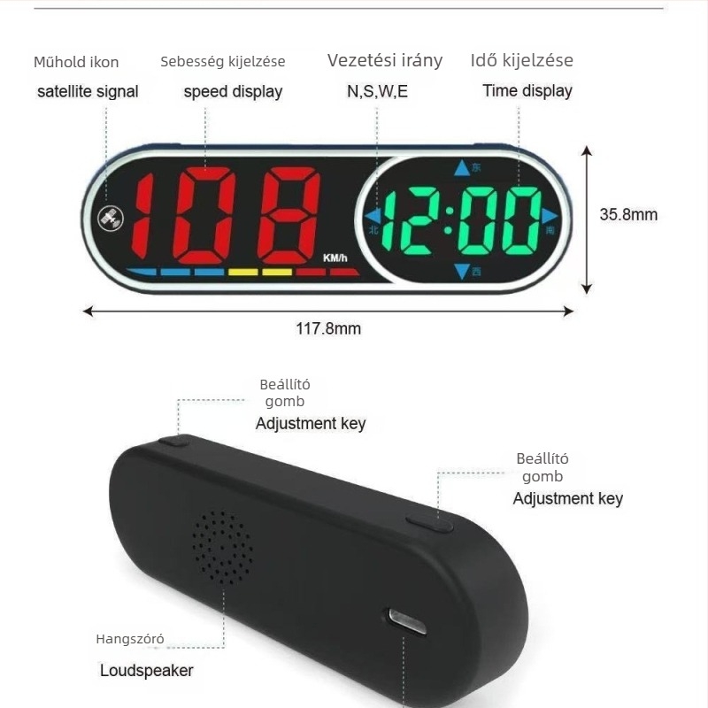HUD autófej kijelző K-11 univerzális Beidou GPS USB 130 g