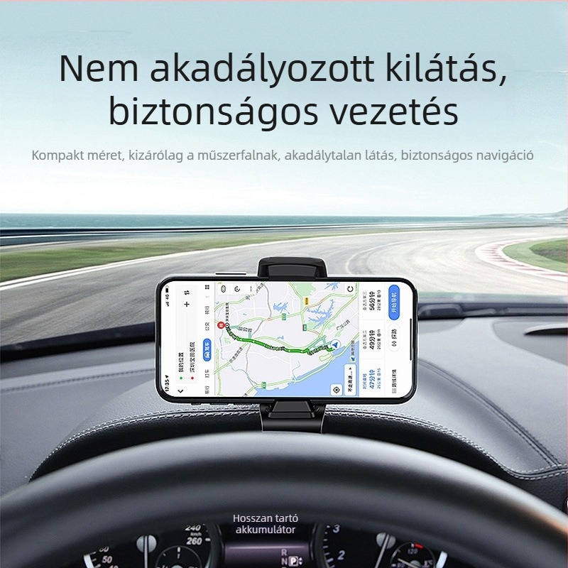 Autó műszerfalára illeszkedő telefon tartó HUD közvetlen látvány, ABS anyag, 360° forgatható, középső konzol tartó