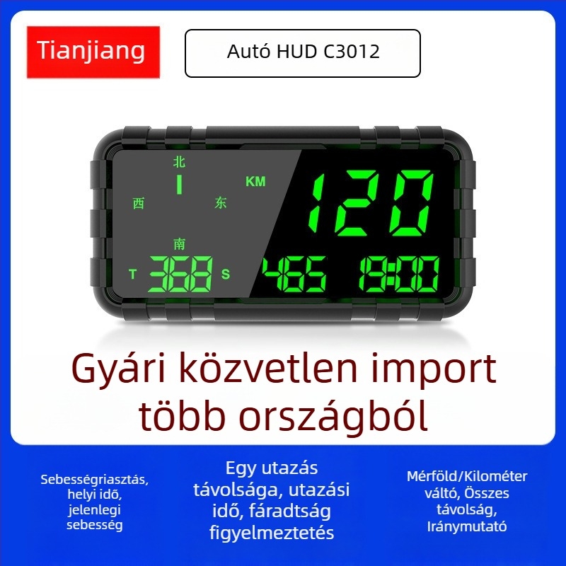 General Tian autó HUD C3012 GPS-szel, sebességmérővel, odométerrel, gyorshajtás-figyelő és iránytűvel — univerzális kompatibilitás