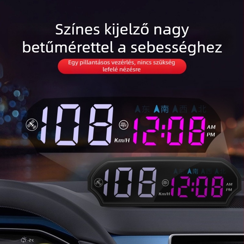 Napelemes HUD autóhoz radaros sebességmérővel, vezeték nélküli GPS, egyszerű kivitel — AOEDI márka, Shenzhen eredetű, USB tápegység, Tömeg 0,2 kg