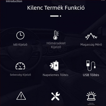 Autó HUD Head-Up kijelző, napelemes áramellátás, vezeték nélküli GPS (sebesség, magasság, idő)