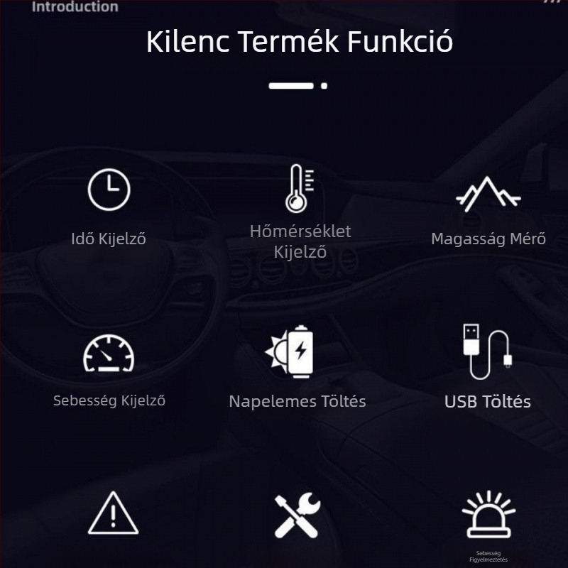 Autó HUD Head-Up kijelző, napelemes áramellátás, vezeték nélküli GPS (sebesség, magasság, idő)