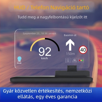 H6 HUD autótelefon-tartó – nagy képernyő, univerzális, ragasztóval szerelhető, GPS a műszerfalon