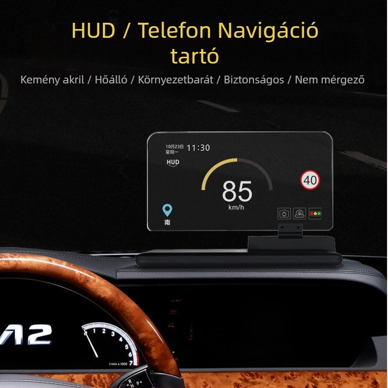 H6 HUD autótelefon-tartó – nagy képernyő, univerzális, ragasztóval szerelhető, GPS a műszerfalon