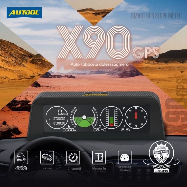 GPS HUD autófej fölötti kijelző dőlésszögmérővel – X90 GPS HUD, univerzális kompatibilitás, digitális projektor, működési hőmérséklet 0–40°C