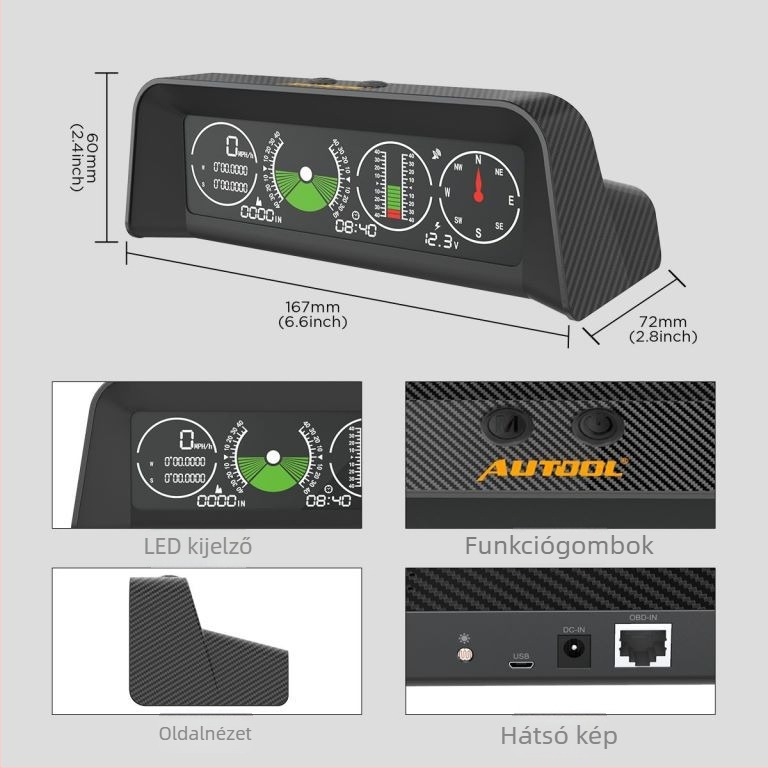 GPS HUD autófej fölötti kijelző dőlésszögmérővel – X90 GPS HUD, univerzális kompatibilitás, digitális projektor, működési hőmérséklet 0–40°C