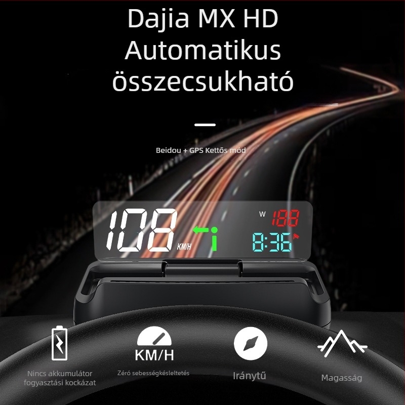 Autó HUD MX-GPS, USB tápegység, manuális vezérlés, 58 g