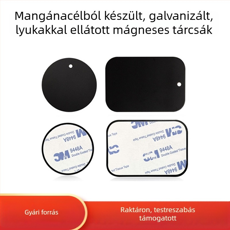 Perforált mágneses lemez matt fekete felülettel, négyzetes és kerek mágneses rögzítővel, 3M ragasztóval a hátoldalon autóhoz