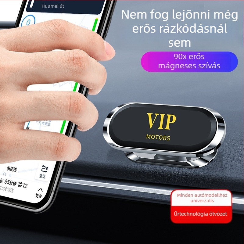 Autóba szerelhető mágneses telefontartó, ragasztópasztás rögzítéssel, cinkötvözetből készült, univerzális kompatibilitás