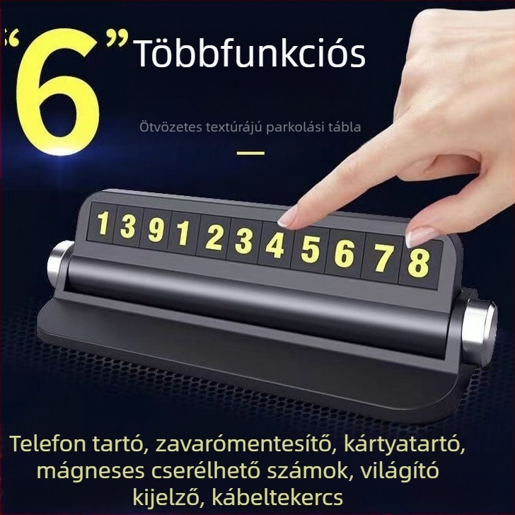 XHD autós telefontartó, Lazy Stand típus, műanyagból, rejtett ID-klip és multifunkciós parkolókártya