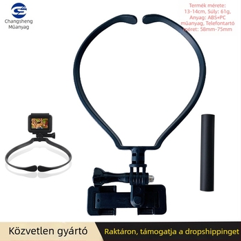 POV nyak körüli tartó akciókamera számára videó tartóval és tartozékokkal – univerzális; alkalmas autó, sport, élő közvetítés, külső felvétel; anyag: műanyag + hardver alkatrészek