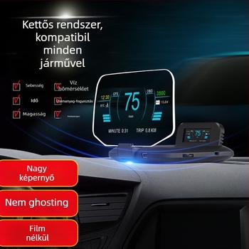 C1 HUD autókhoz – optikai lencsés HUD, HD felbontás, OBD2+GPS/BeiDou jelek, OBD-s tápellátás, kézi vezérlés, univerzális