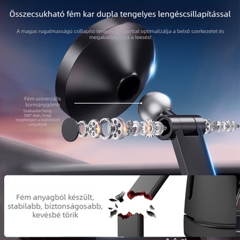 Ötvözetből készült autóhoz való tartó, 360°-os forgatható mágneses fejjel, dupla hajtogatású középkonzolhoz