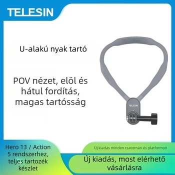 Nyakba helyezhető vetítő keret — Standard U-alakú nyakpánt, anyagok: szilikon, PC, fém; kompatibilis: Insta360 Ace Pro 2 és sportkamerák