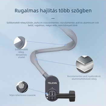 Nyakba helyezhető vetítő keret — Standard U-alakú nyakpánt, anyagok: szilikon, PC, fém; kompatibilis: Insta360 Ace Pro 2 és sportkamerák