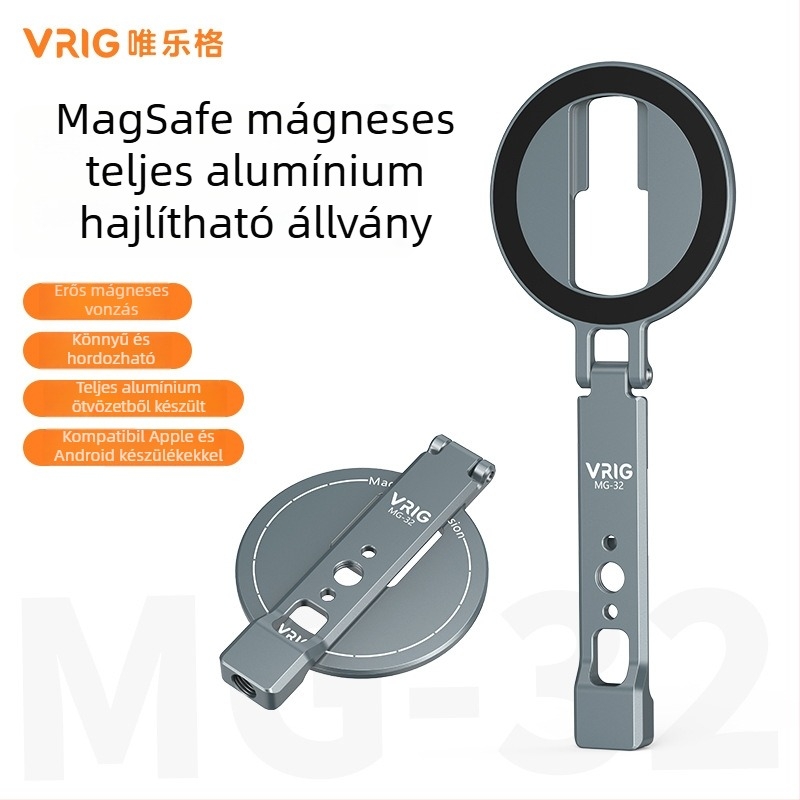Mágneses alumínium ötvözetű állvány MagSafe-kel, összecsukható, kettős cold shoe