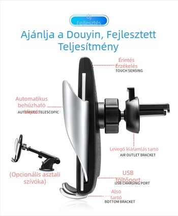 S5 autós telefontartó 10W vezeték nélküli töltéssel, infravörös érzékelés, szellőzőbe szerelhető