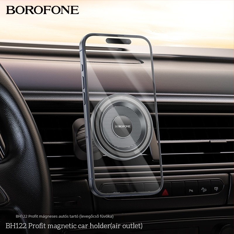 BOROFONE BH122 Autóban használható mágneses kör alakú tartó telefonhoz a klímaberendezés ventilációs nyílásához, snap-in, univerzális, PC+ABS
