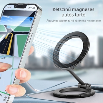 Autótelefon-tartó mágneses ventuzával, összecsukható és forgatható, anti-vibrációs, univerzális, ötvözetből