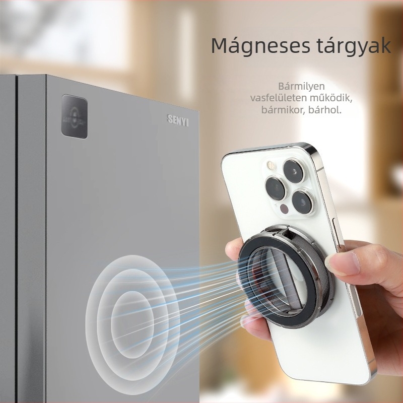 Autótelefon-tartó mágneses ventuzával, összecsukható és forgatható, anti-vibrációs, univerzális, ötvözetből