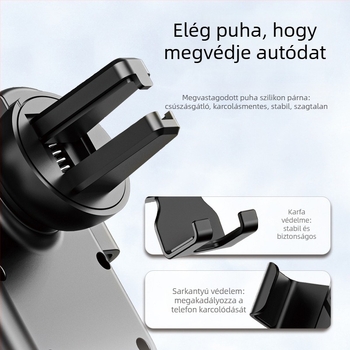 Autótelefon-tartó gravitációs rögzítéssel, légáramló klipsz, bőr textúrájú felület, műanyag kivitel