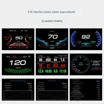 Head-Up kijelző autóhoz – modell P20; bemeneti jel OBD2; tápegység OBD interfészen keresztül; anyag ABS és PC; felbontás HD