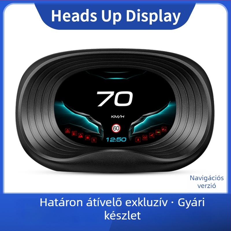 Head-Up kijelző autóhoz – modell P20; bemeneti jel OBD2; tápegység OBD interfészen keresztül; anyag ABS és PC; felbontás HD