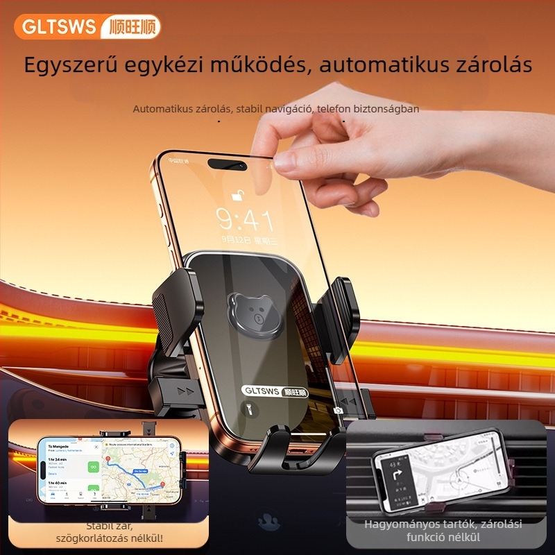 Autós telefontartó snap-on rezgéscsillapítással, ventilációs nyílásba rögzítéshez, ABS anyag, karikatúra stílus – Smooth and Prosperous