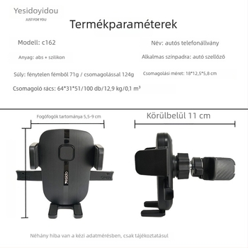 Yesido autótelefon-tartó a légcsatornába, univerzális, PC+ABS, modell C162