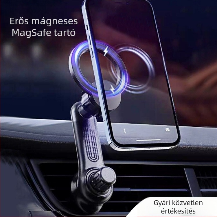 MagSafe autós telefontartó a légcsatornához, forgatható kiegészítés, műanyag test, univerzális dizájn; testreszabás támogatott; hivatalos magánmárkák.