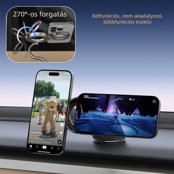 Kétfejű mágneses autótelefon-tartó, összecsukható, állítható, forgatható, fémszerkezet, MagSafe-kompatibilis
