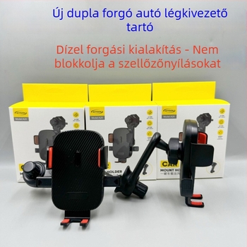 Autó légcsatorna tartó dupla forgó kinyújtó rúddal, navigációval kompatibilis, 360° forgás, műanyag