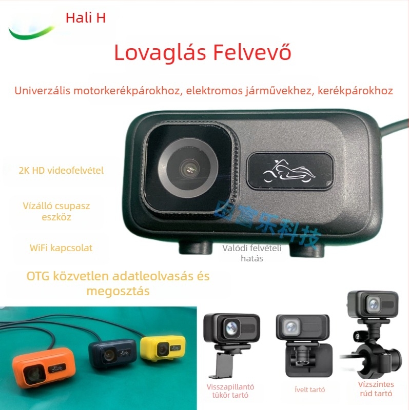 Vízálló fedélzeti kamera elektromos járművekhez, kerékpárokhoz és motorkerékpárokhoz – 2K HD, WiFi kapcsolat, USB-tápellátás, OTG
