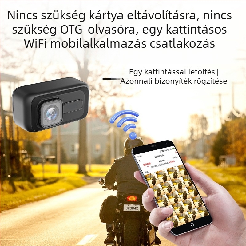 Vízálló fedélzeti kamera elektromos járművekhez, kerékpárokhoz és motorkerékpárokhoz – 2K HD, WiFi kapcsolat, USB-tápellátás, OTG