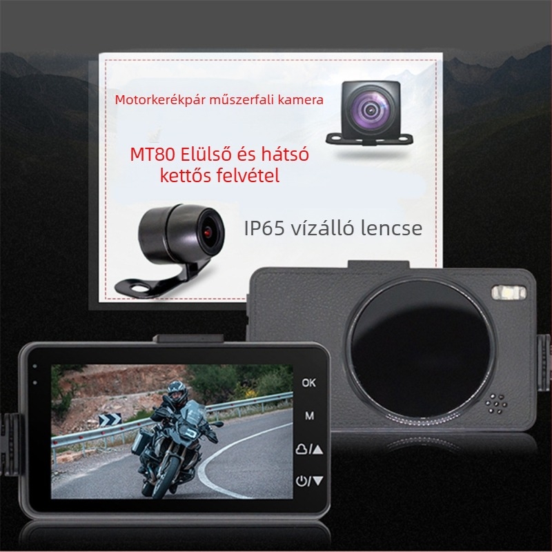 MT80 motorkerékpár DVR dupla kamera, vízálló, HD előre- és hátra felvétel